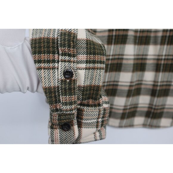 Orvis Mens L/G Plaid Flannel Button-Up Shirt Green & Cream Cotton Outdoors Camp - Picture 16 of 16